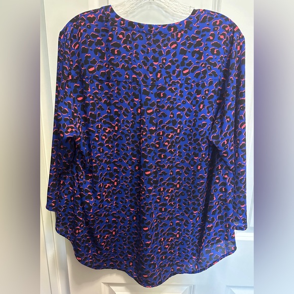 Harper Georgette, 3/4 Sleeve Blouse, Blue and Pink Leopard Print - Picture 6 of 13